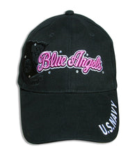 Load image into Gallery viewer, Blue Angels Ladies Tonal Black and Pink Bling Embroidered Cap