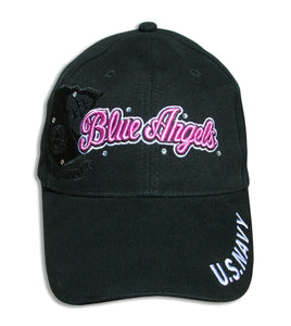 Blue Angels Ladies Tonal Black and Pink Bling Embroidered Cap