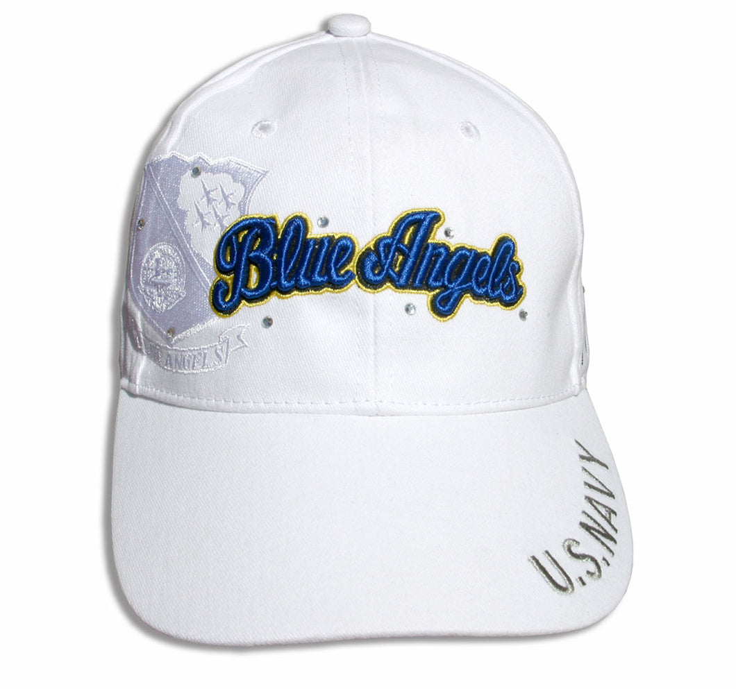 Blue Angels Ladies Tonal White and Royal Bling Embroidered Cap